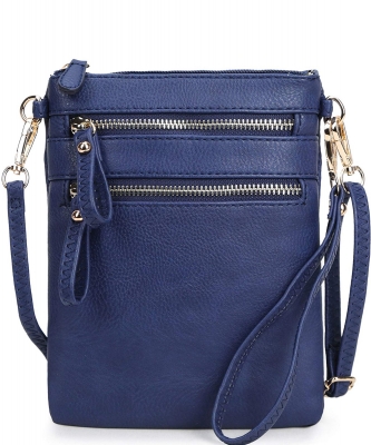 Women's Faux Leather Organizer Crossbody Bag WU002 NAVY